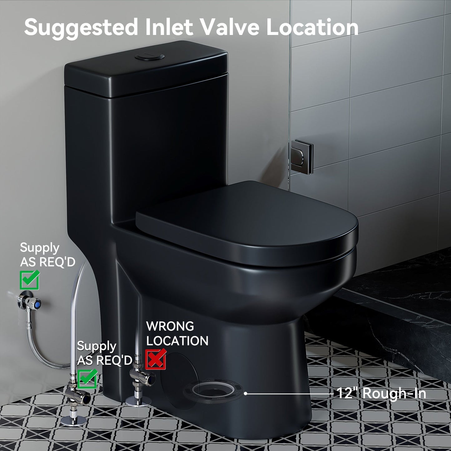 HWMT 8733 Black One Piece Toilet For 12 Inch Rough In Model 8733B