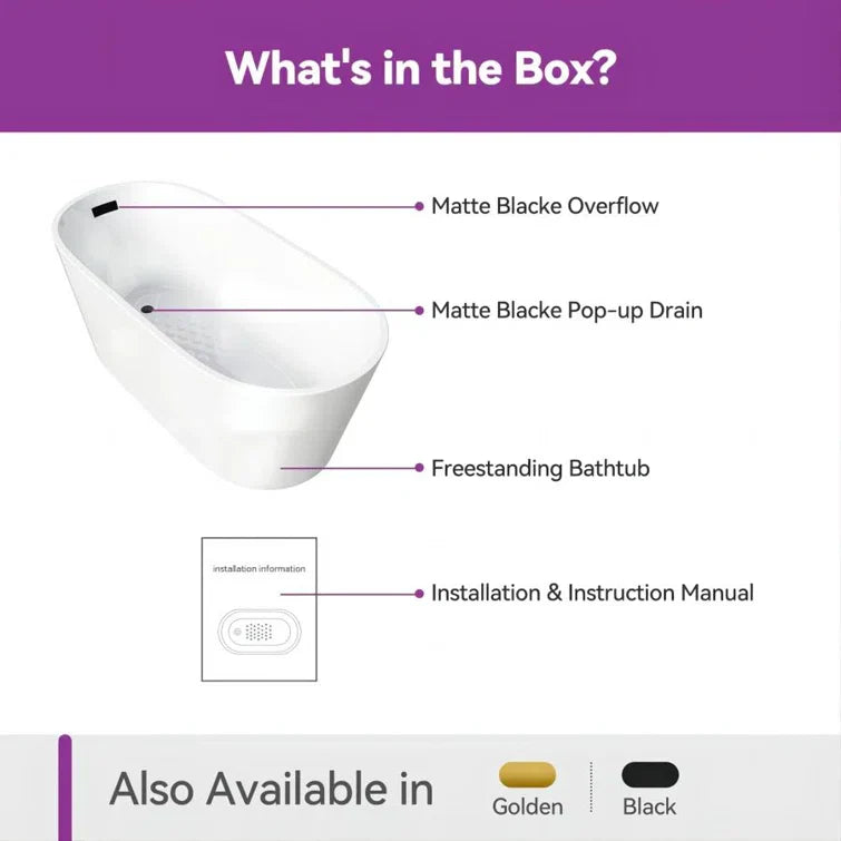 Freestanding Acrylic Bathtub 47 inch Soaking Tub Model TU47-MB-NS