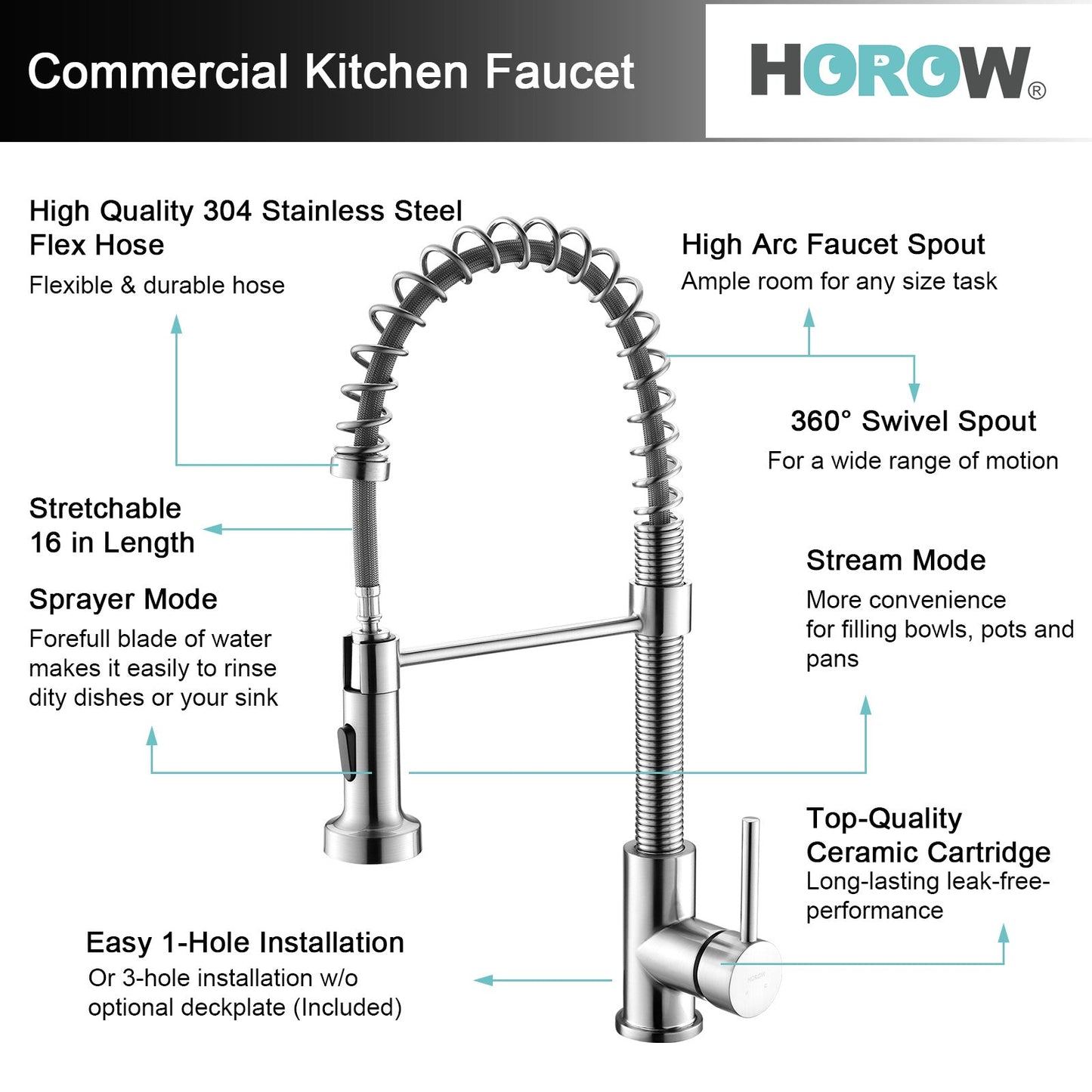 Best Kitchen Faucet With Pull Down Sprayer Model HR-KF0229B