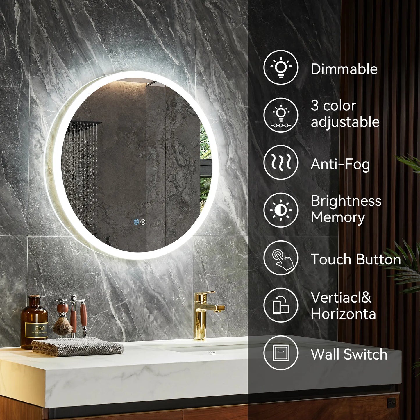 Round Wall Mirror 32 Inch Round LED Mirror Bathroom Model AM80R
