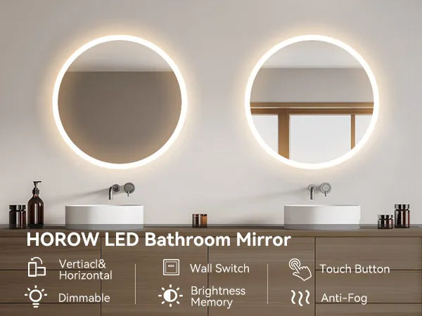 Round Wall Mirror 32 Inch Round LED Mirror Bathroom Model AM80R