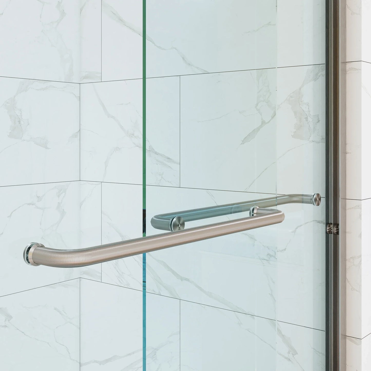 Bathroom Sliding Glass Door 60 Inch Brushed Nickel Frameless Shower Door Model BE6076-BN