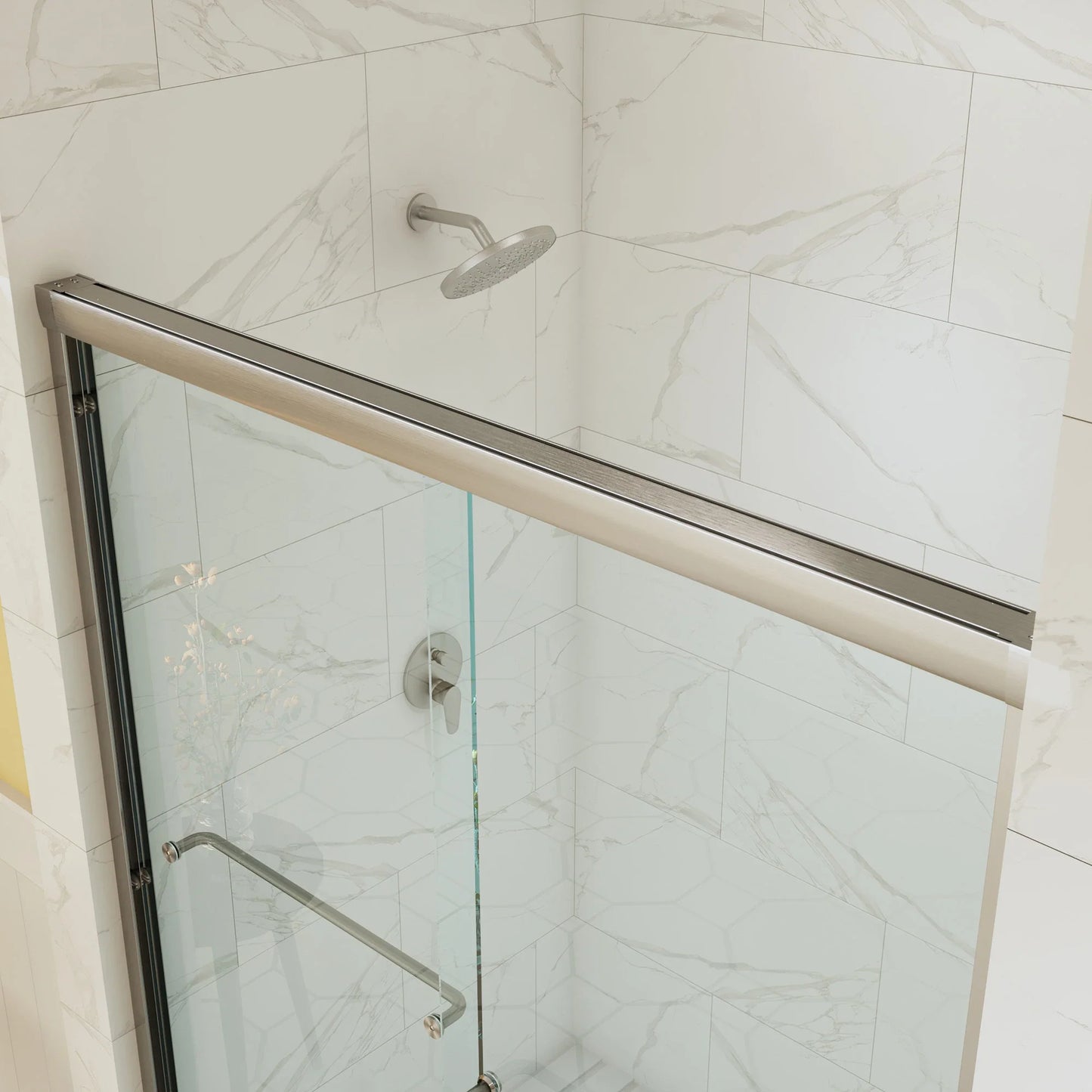 Bathroom Sliding Glass Door 60 Inch Brushed Nickel Frameless Shower Door Model BE6076-BN