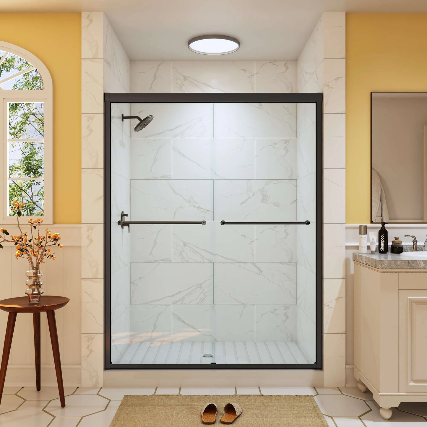 Frameless Sliding Shower Door 60 Inch Matte Black Shower Door Model BE6076-MB