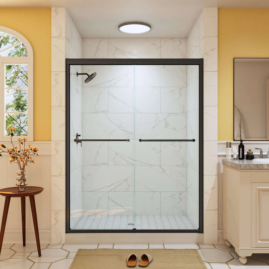 Frameless Sliding Shower Door 60 Inch Matte Black Shower Door Model BE6076-MB