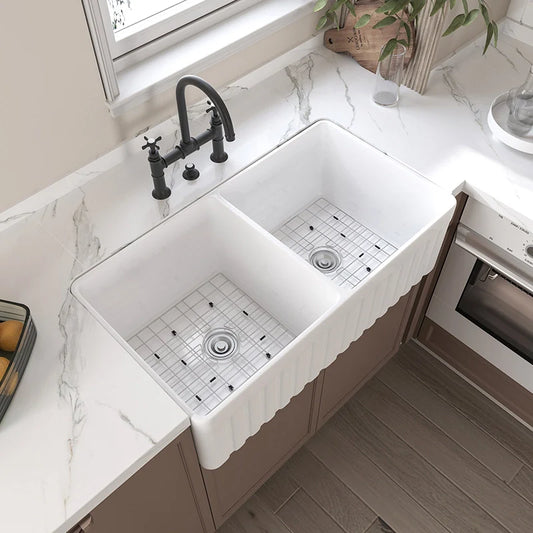 Farmhouse Kitchen Sink Reversible Double Bowl Model HR-DS0118W