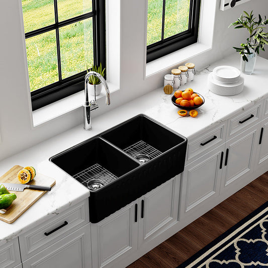 33 Inch Farm Kitchen Sink Double Basin Fireclay Model HR-DS3318B