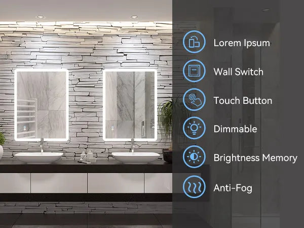 Rectangular Bathroom Mirror with Acrylic LED Strip Model AM5070S