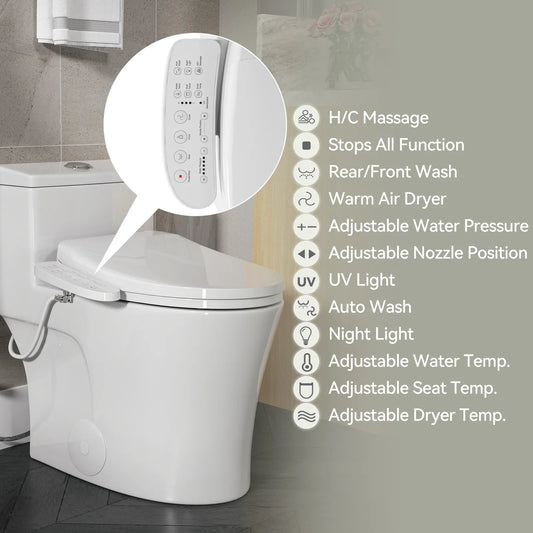 T0338W Elongated One Piece Toilet With Bidet Toilet Seat Model BT0338W
