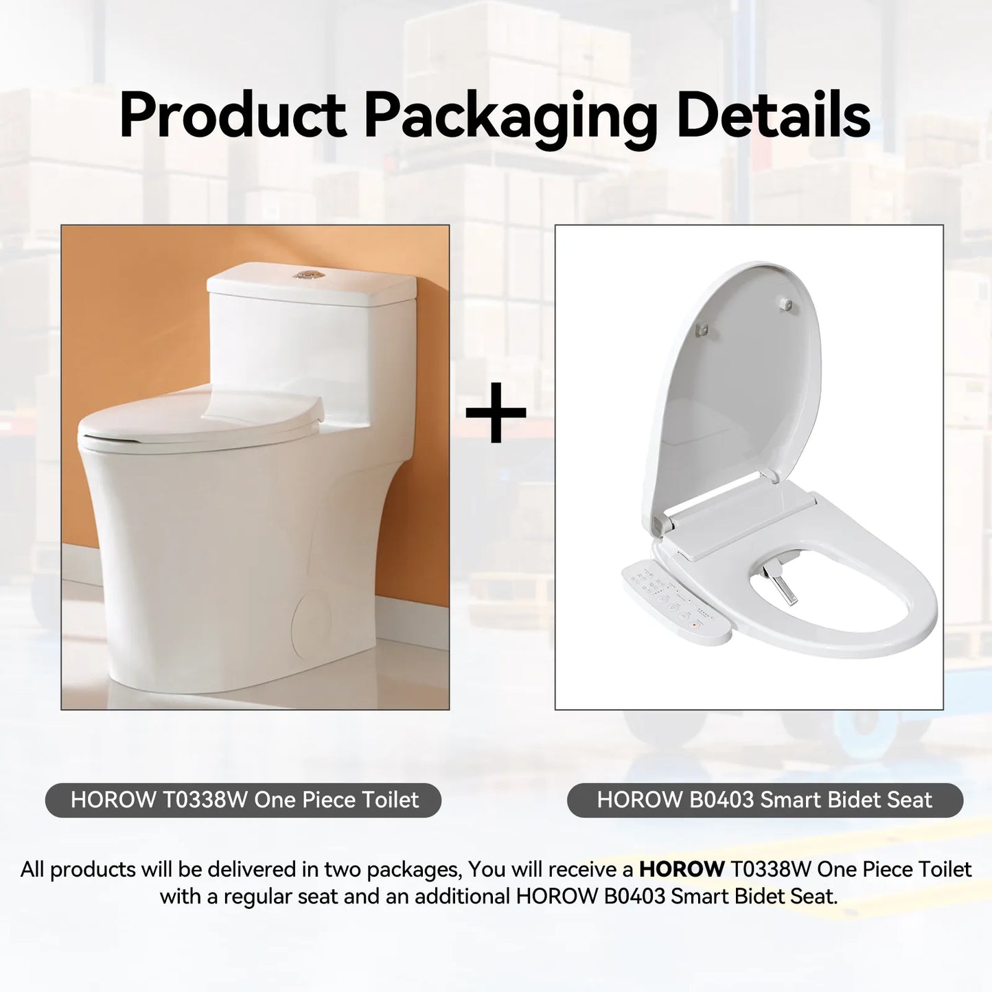 T0338W Elongated One Piece Toilet With Bidet Toilet Seat Model BT0338W