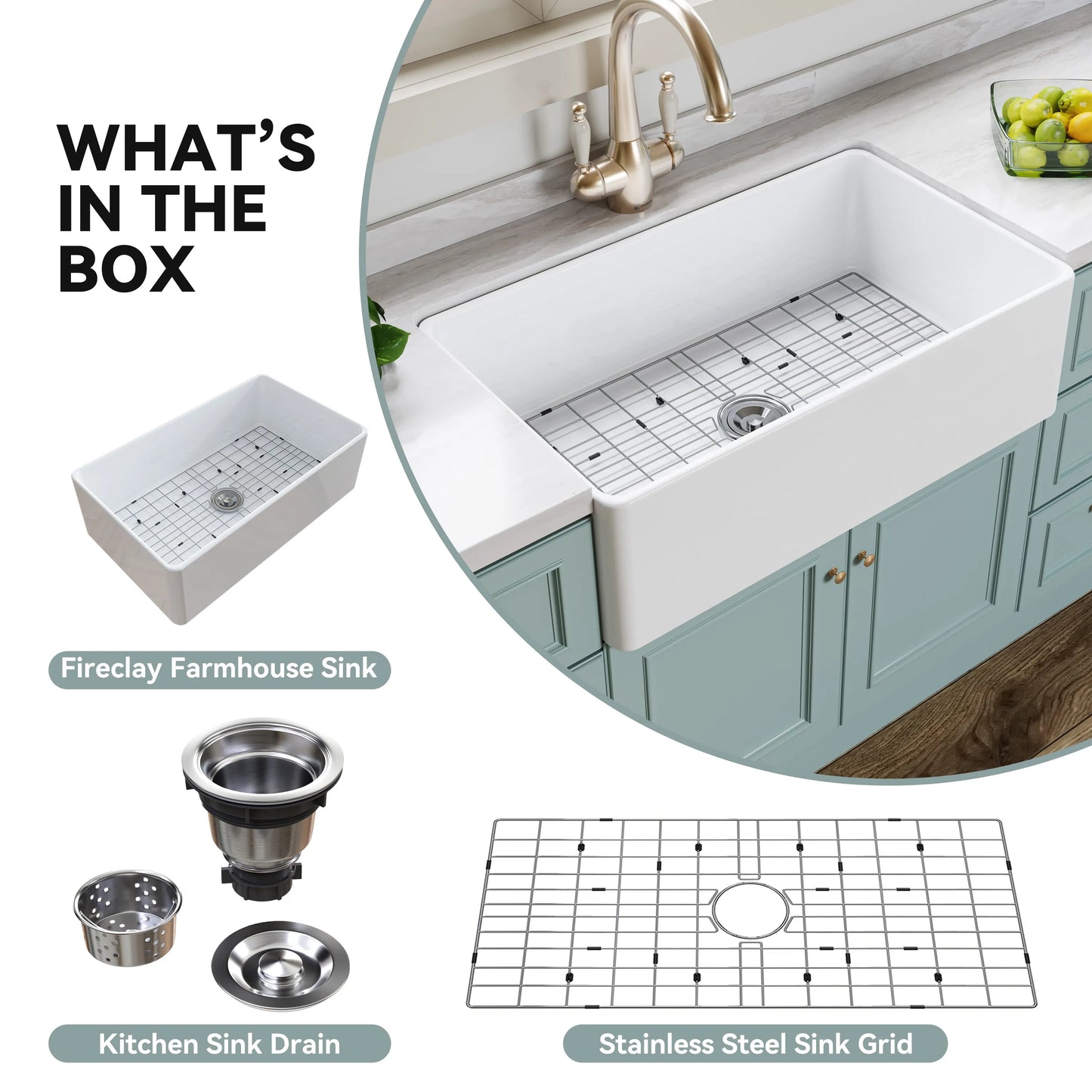 White Undermount Kitchen Sink 33 Inch Sink Model S3320W