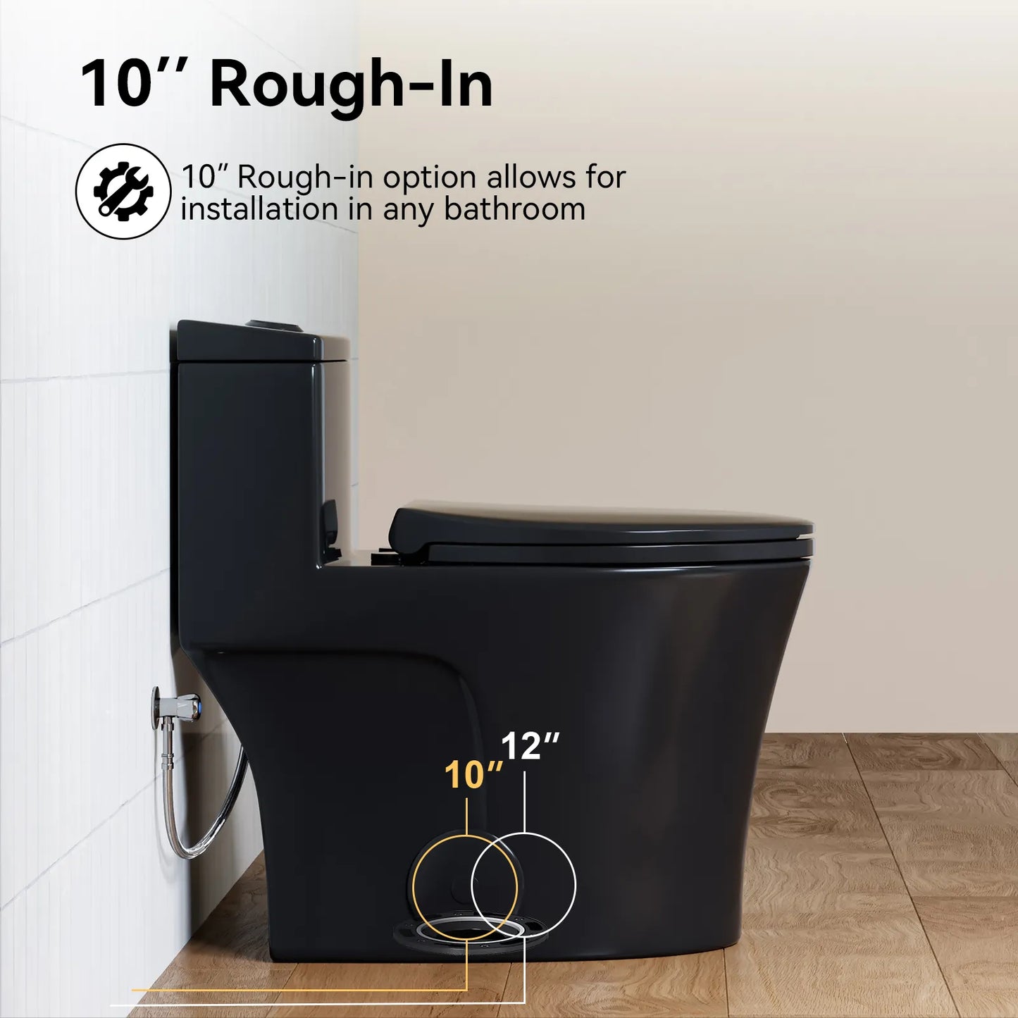10 Inch Rough In Toilet Black One Piece Toilet Model T0338B-10