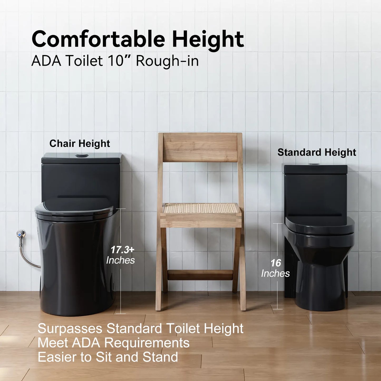 10 Inch Rough In Toilet Black One Piece Toilet Model T0338B-10