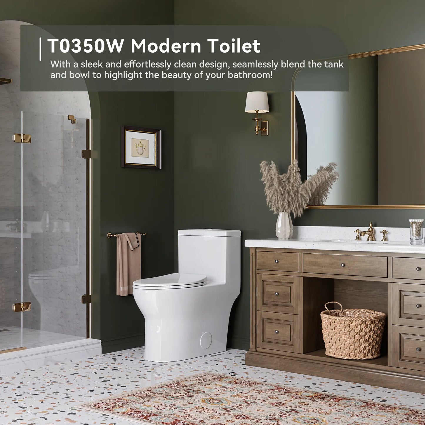 One Piece Toilet ADA Toilet Height 17.3 Inch Model T0350W