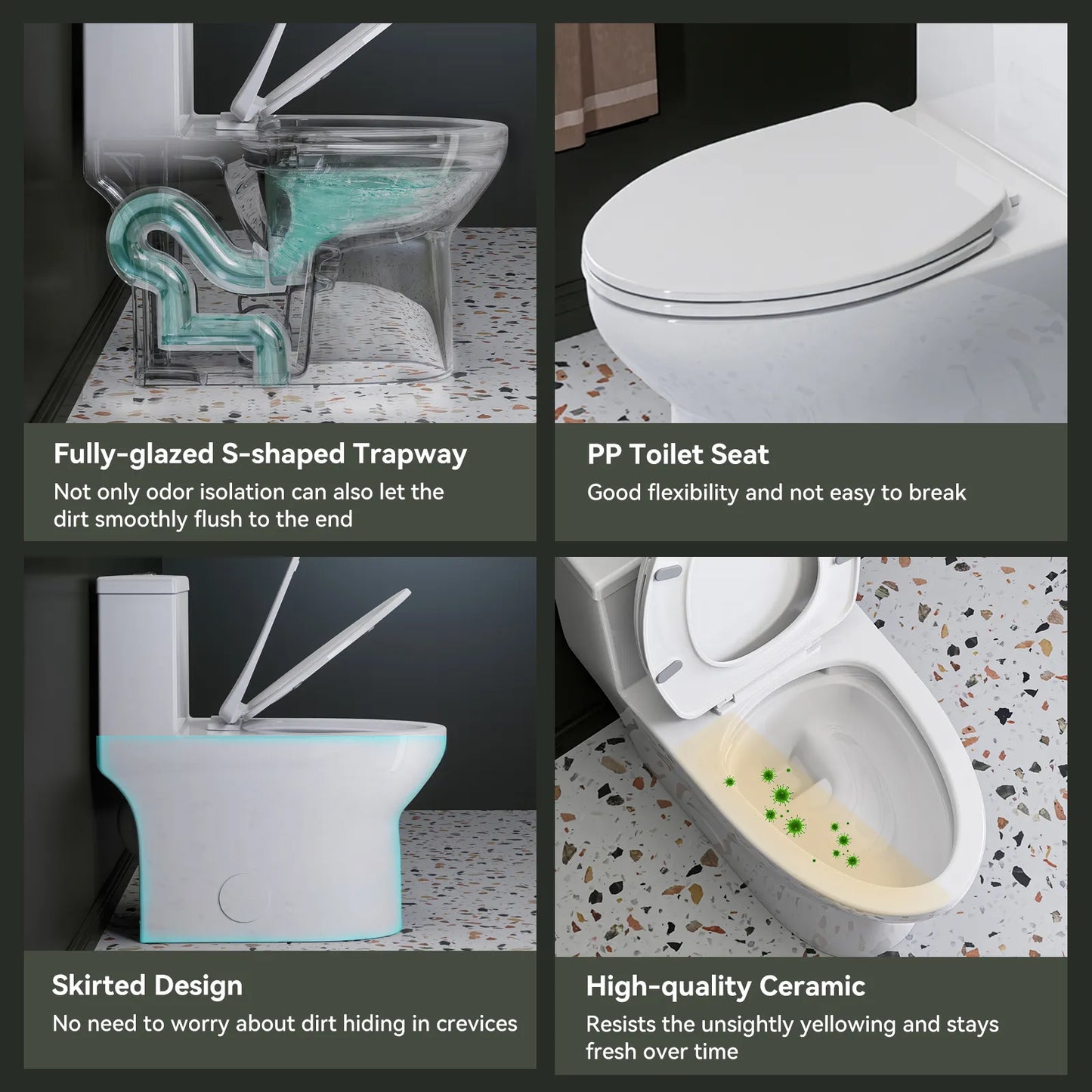One Piece Toilet ADA Toilet Height 17.3 Inch Model T0350W
