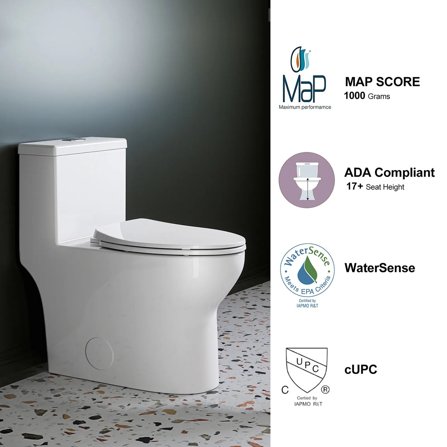 One Piece Toilet ADA Toilet Height 17.3 Inch Model T0350W