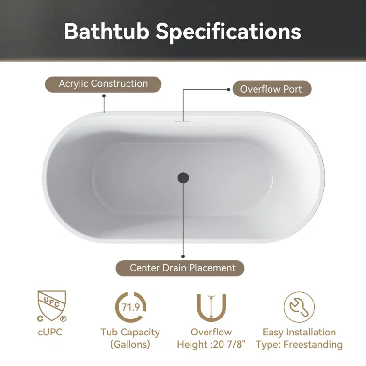 2 Person Bathtub 67 inch Freestanding Tub Model TU67-MB