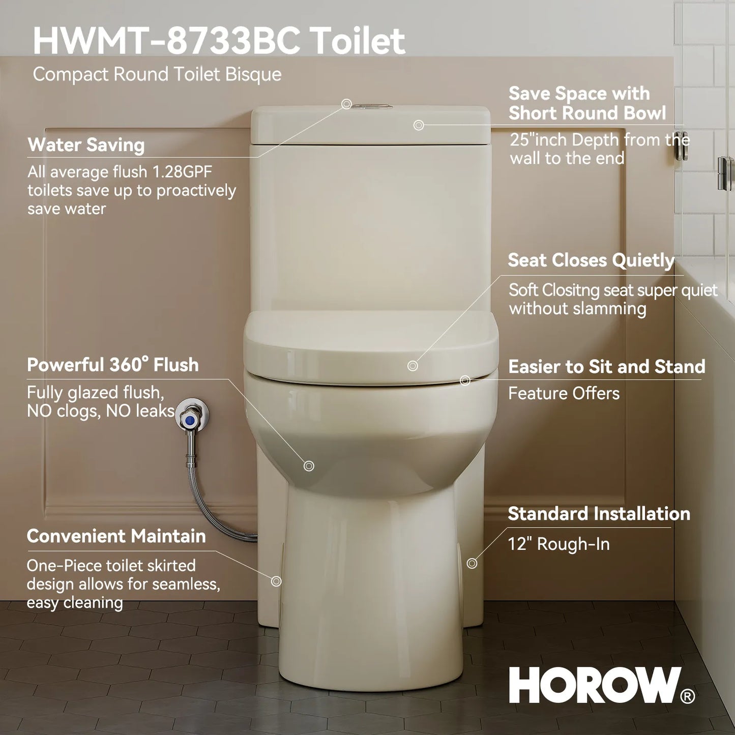 One Piece Toilet Biscuit Color Toilet With Dual Flush Model 8733BC