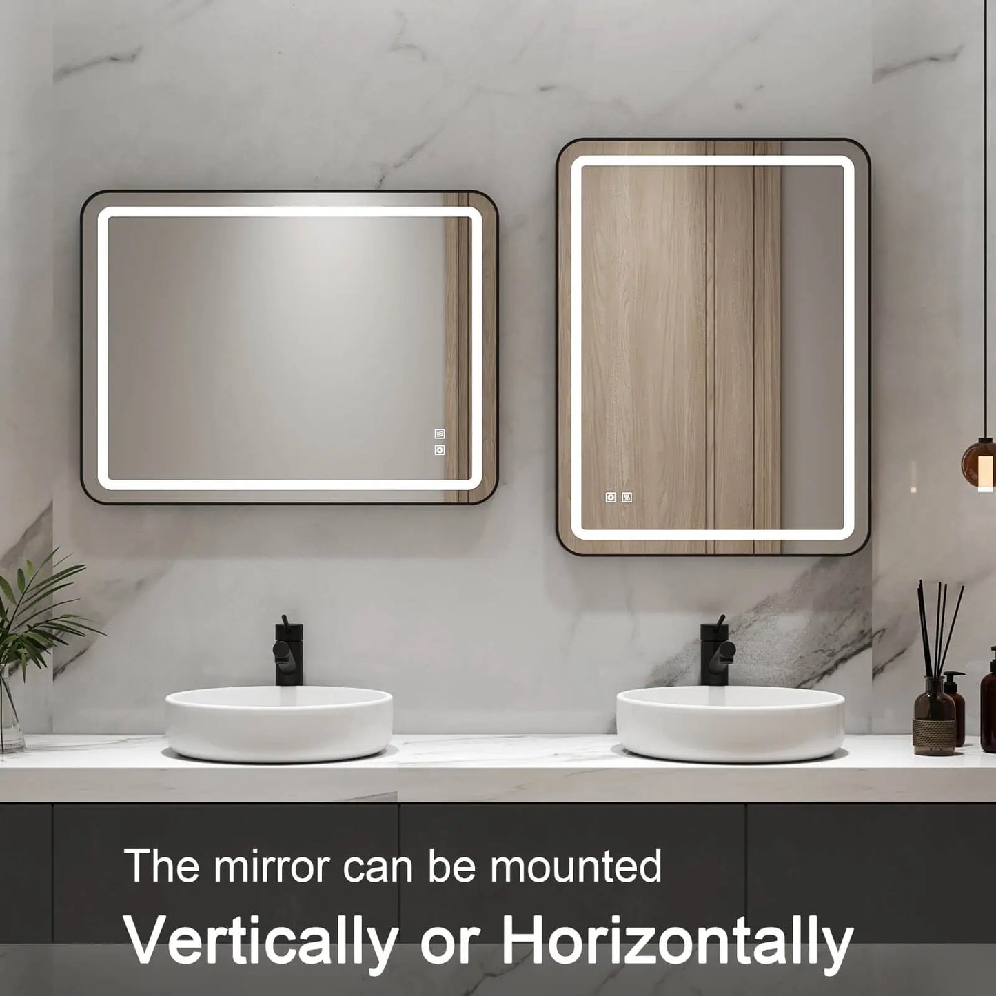 Wall Mount Lighted Vanity Mirror LED Frameless Rectangular Mirror Model HR-J2820S