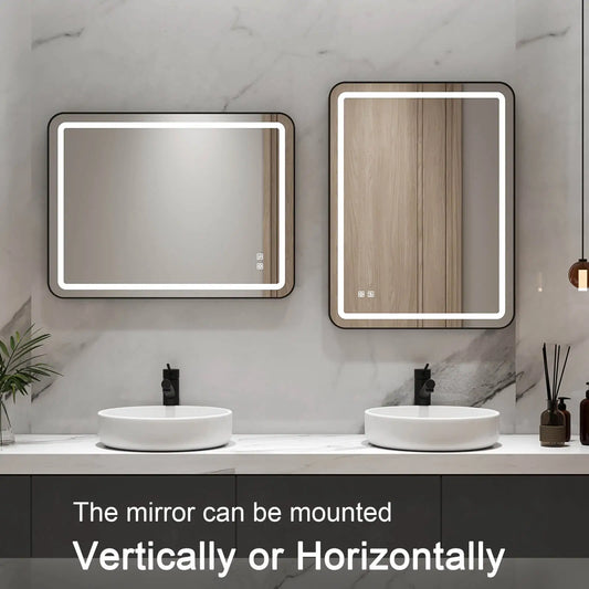 Wall Mount Lighted Vanity Mirror LED Frameless Rectangular Mirror Model HR-J2820S
