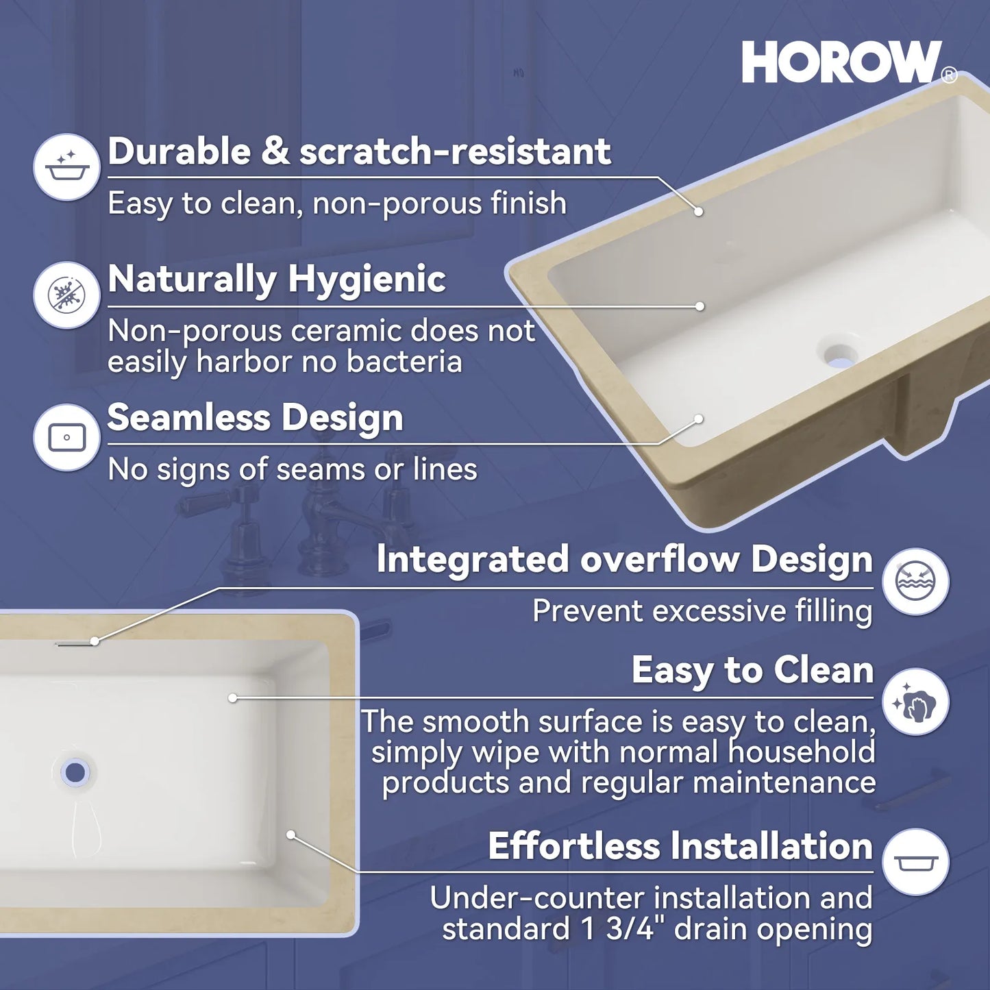 Rectangular Undermount Bathroom Sink 27 Inch Undermount Sink Model HWTP-S7040D