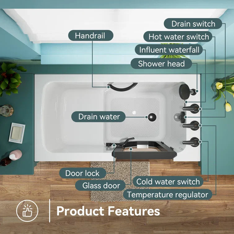 Walk in Tub and Shower Combo Sit Down Bathtub Model M-329R