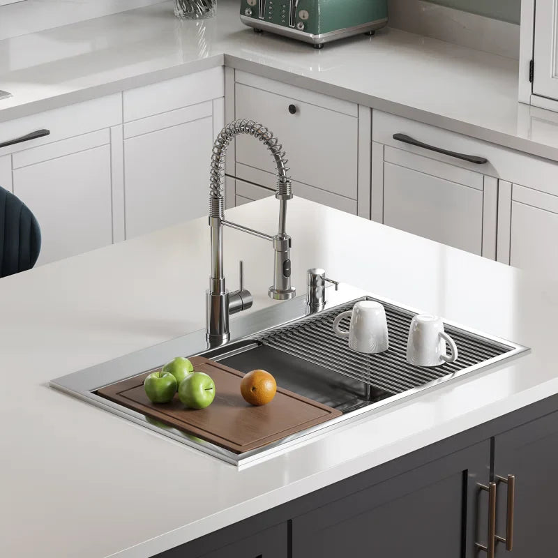 Stainless Steel Top-Mount Sink 33 Inch Drop In Kitchen Sinks Model HR-MS3322U-L