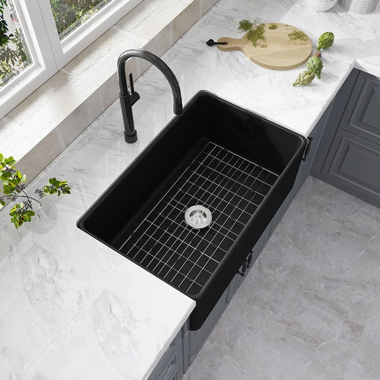 Best Black Farmhouse Sink Apron Single Bowl Model HR-S3018B