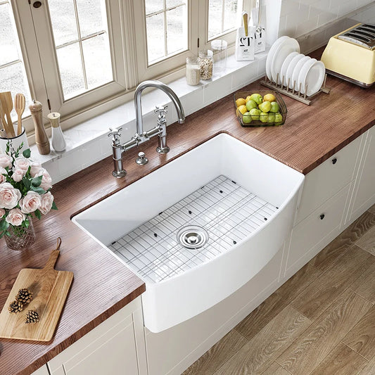 White Kitchen Sink Ceramic Porcelain Fireclay Single Bowl Model HR-S3318R