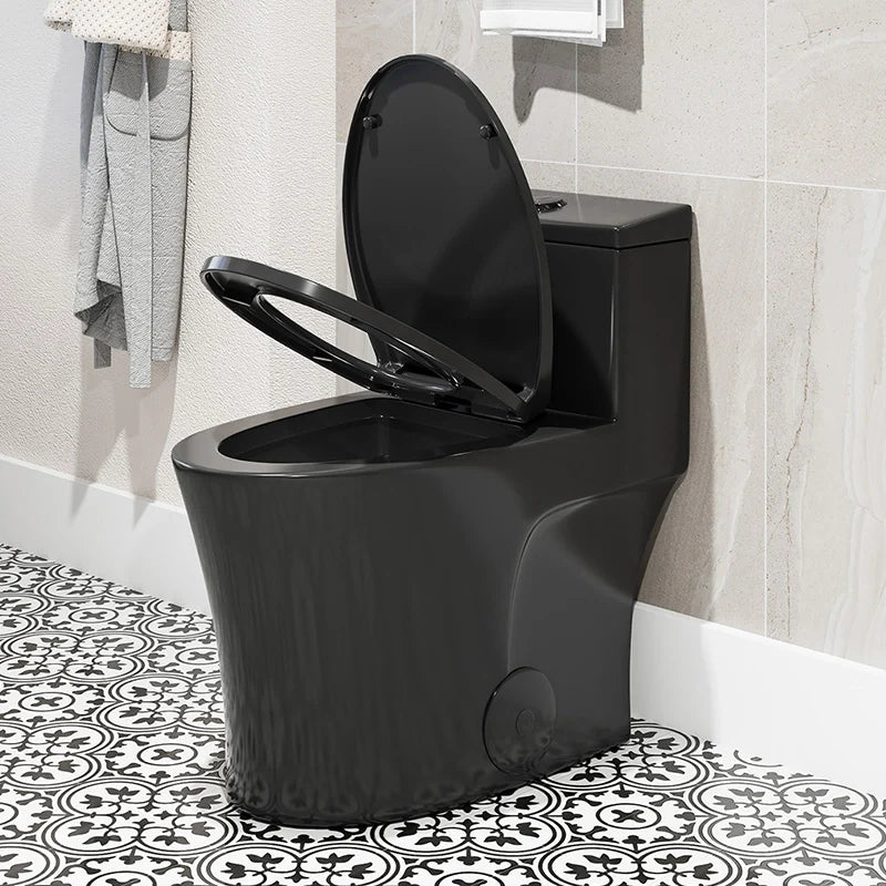 Black Ceramic Toilet 1.28 GPF Dual Flash Elongated One Piece Toilet Model T0338B