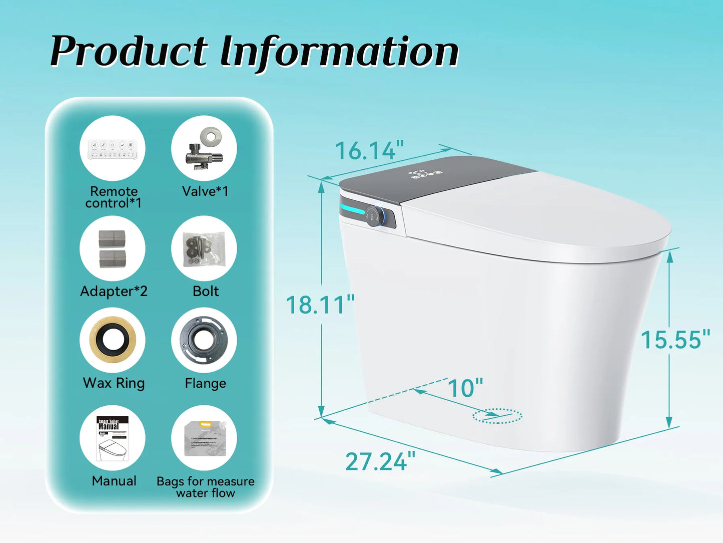 Smart Toilet with Bidet Seat for 10 Inch Rough In Model T37